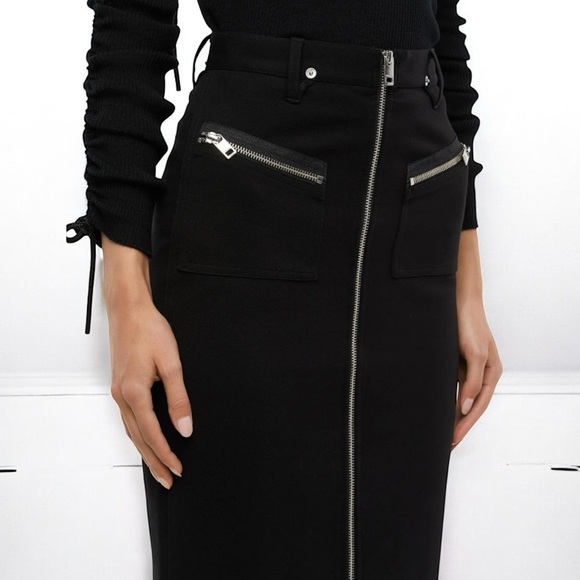 🌻NEW w/tags Diesel Black Full-Zip Midi Skirt in Milano Knit SIze 24/XS - Picture 3 of 15